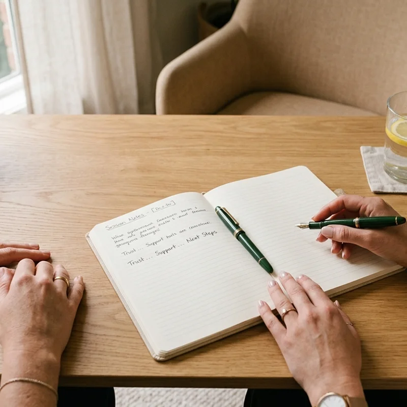 Hände am Notizbuch, persönliches Hormoncoaching Heilpraktikerin Aalen